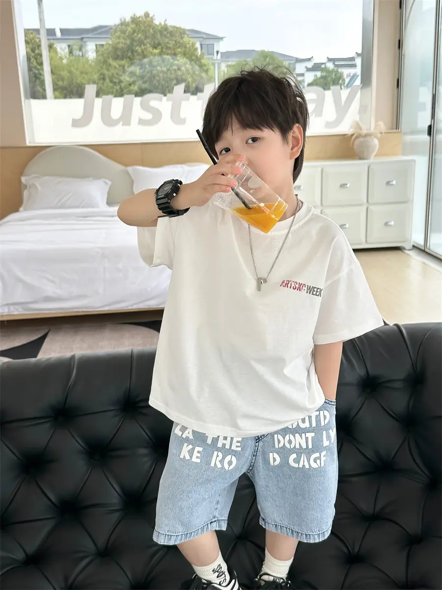 Boys White T-Shirt Shorts Set Summer 2025 Kids — feature 31