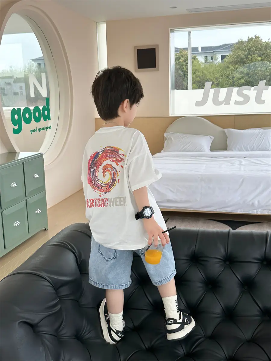 Boys White T-Shirt Shorts Set Summer 2025 Kids — feature 32