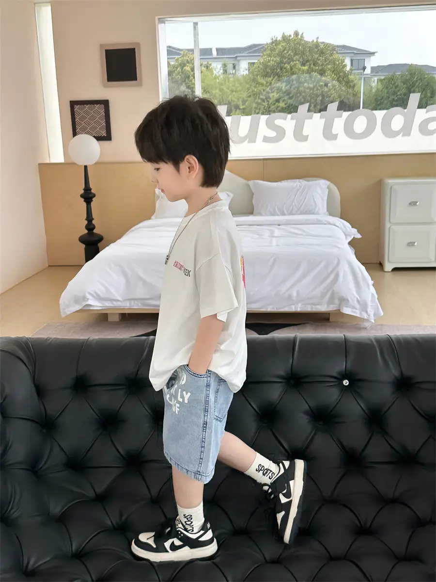 Boys White T-Shirt Shorts Set Summer 2025 Kids — feature 34