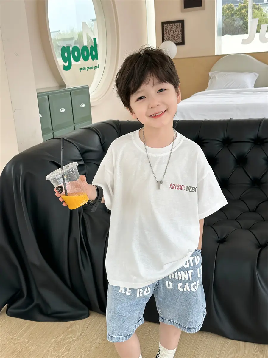 Boys White T-Shirt Shorts Set Summer 2025 Kids — feature 8