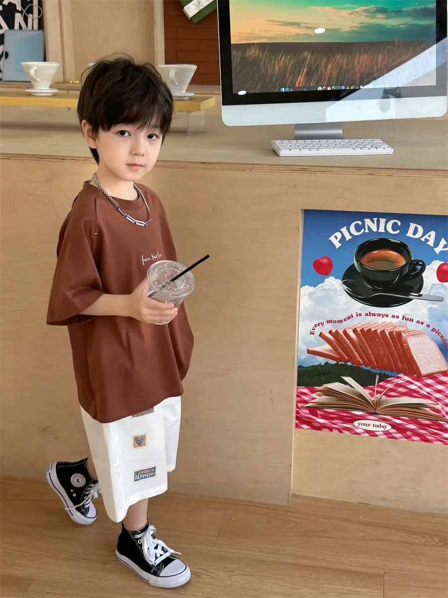 Boys Brown T-Shirt Summer 2025 Kids Sports Wear - Image 6