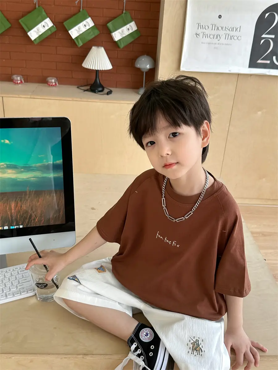 Boys Brown T-Shirt Summer 2025 Kids Sports Wear — feature 10