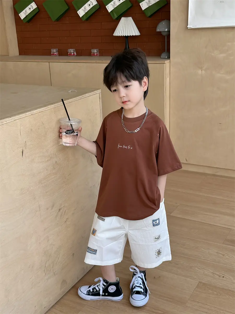 Boys Brown T-Shirt Summer 2025 Kids Sports Wear — feature 11