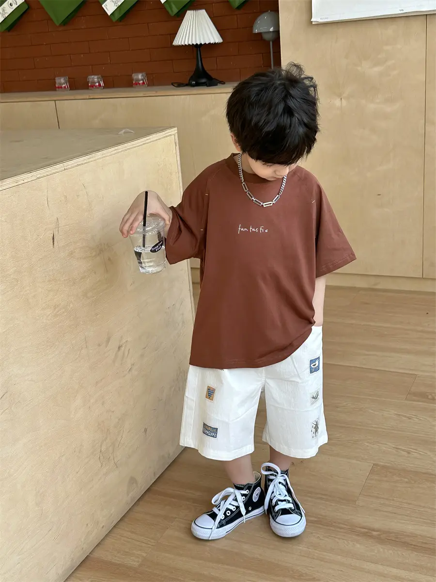 Boys Brown T-Shirt Summer 2025 Kids Sports Wear — feature 12
