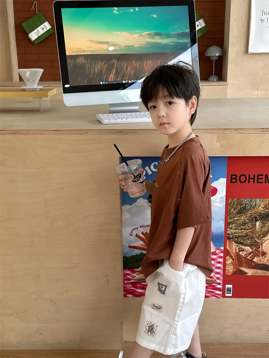 Boys Brown T-Shirt Summer 2025 Kids Sports Wear — feature 13