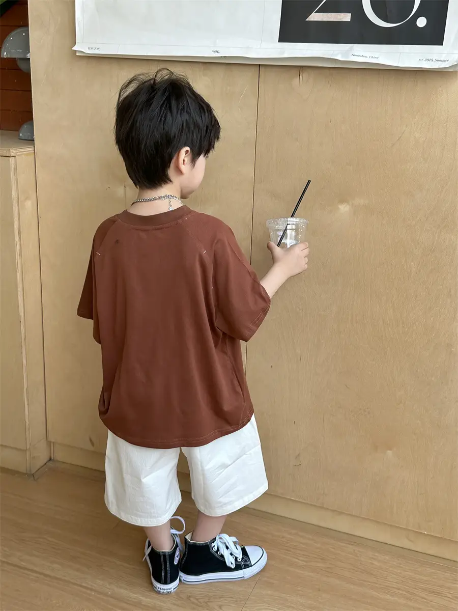Boys Brown T-Shirt Summer 2025 Kids Sports Wear — feature 4