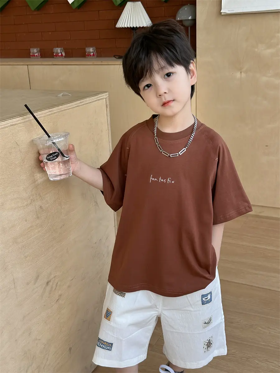 Boys Brown T-Shirt Summer 2025 Kids Sports Wear — feature 9
