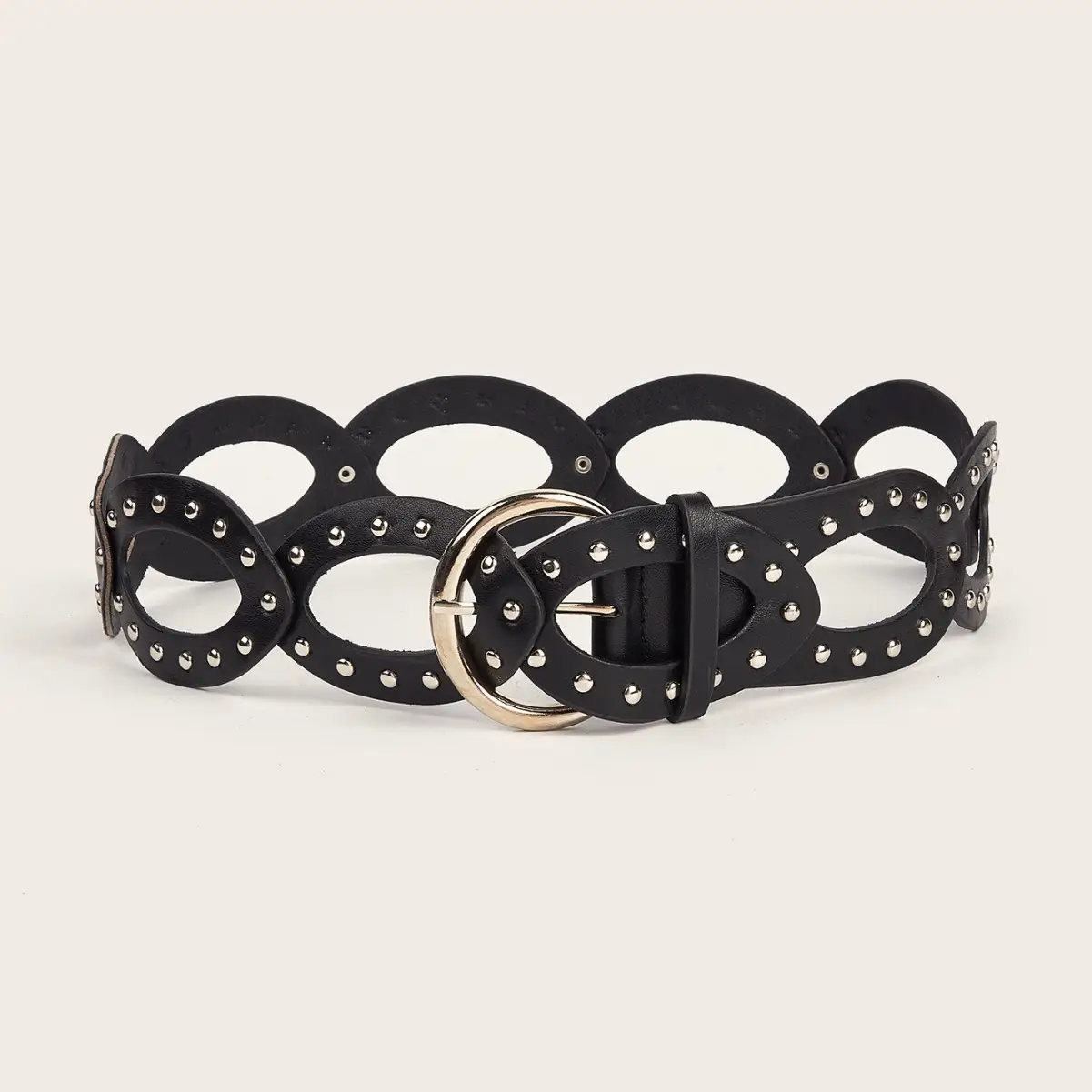 White Beaded Hollow Ring Waist Belt for Women