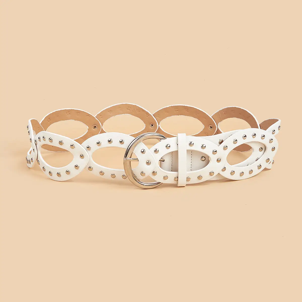 White Beaded Hollow Ring Waist Belt for Women