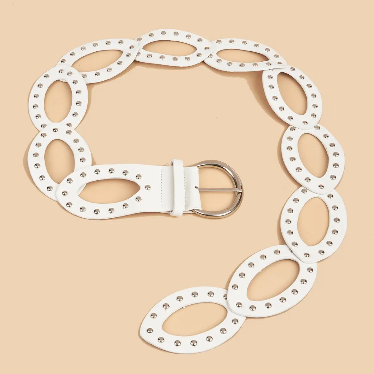 White Beaded Hollow Ring Waist Belt for Women