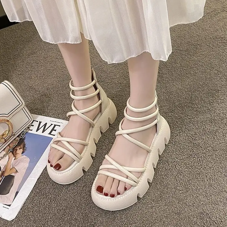 Black Cross Strap Beach Sandals Thick Platform - Image 5