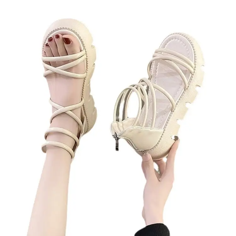 Black Cross Strap Beach Sandals Thick Platform - Image 7