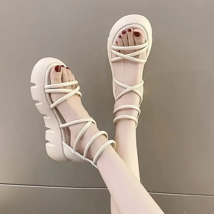 Black Cross Strap Beach Sandals Thick Platform - Image 2