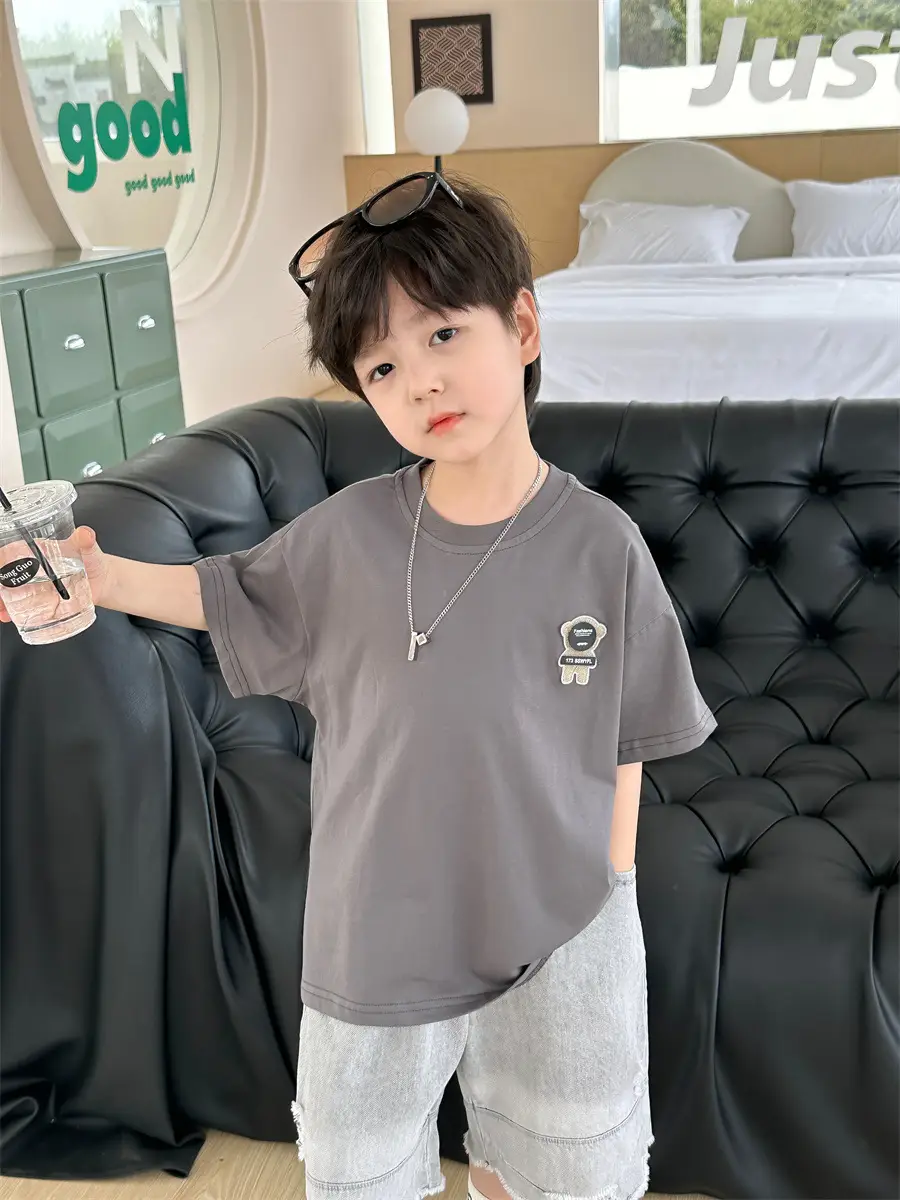 Boys Grey T-Shirt 2025 Kids Summer Wear — feature 7