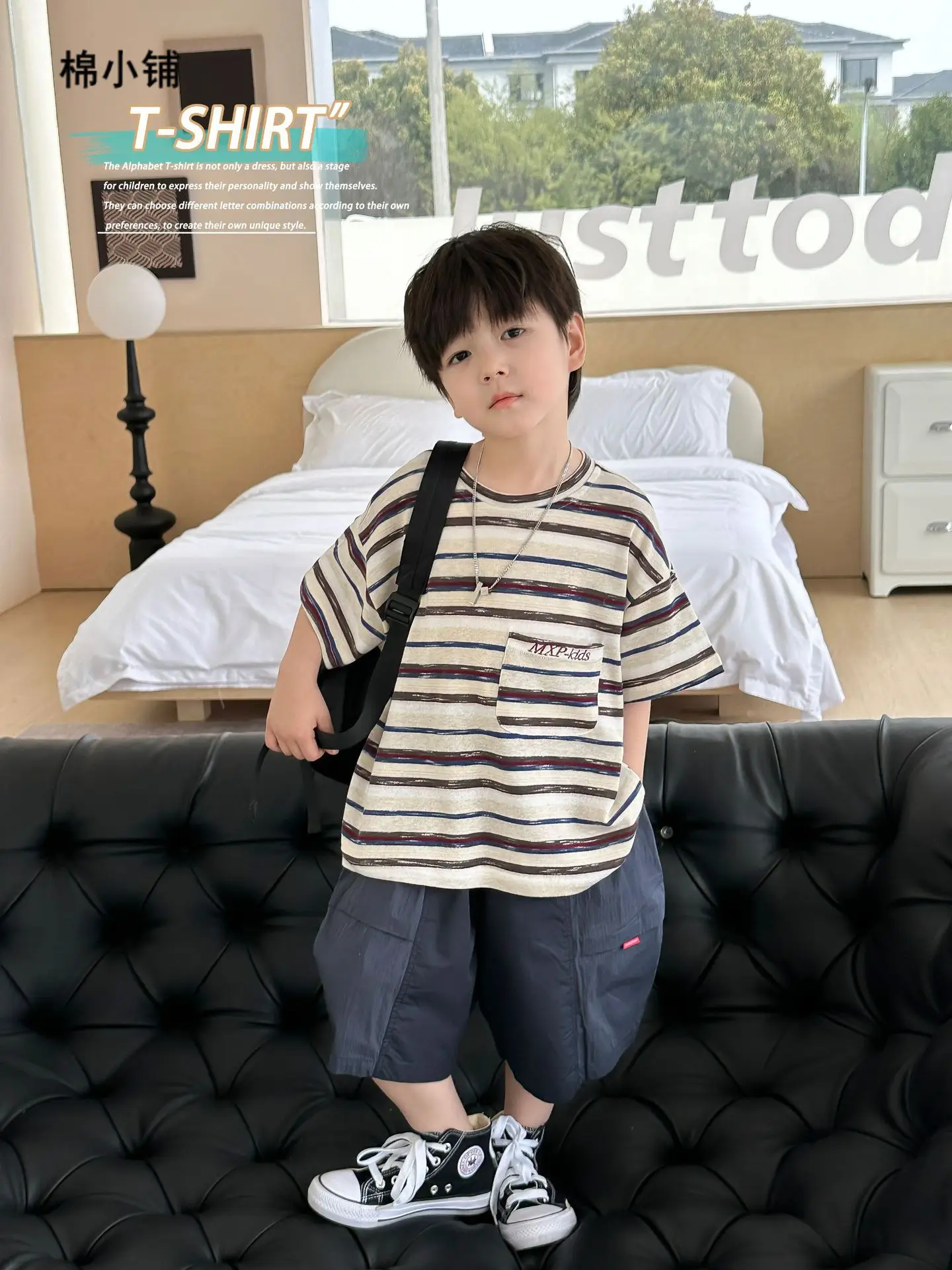 Boys Striped T-Shirt 2025 Kids Casual Shorts Set