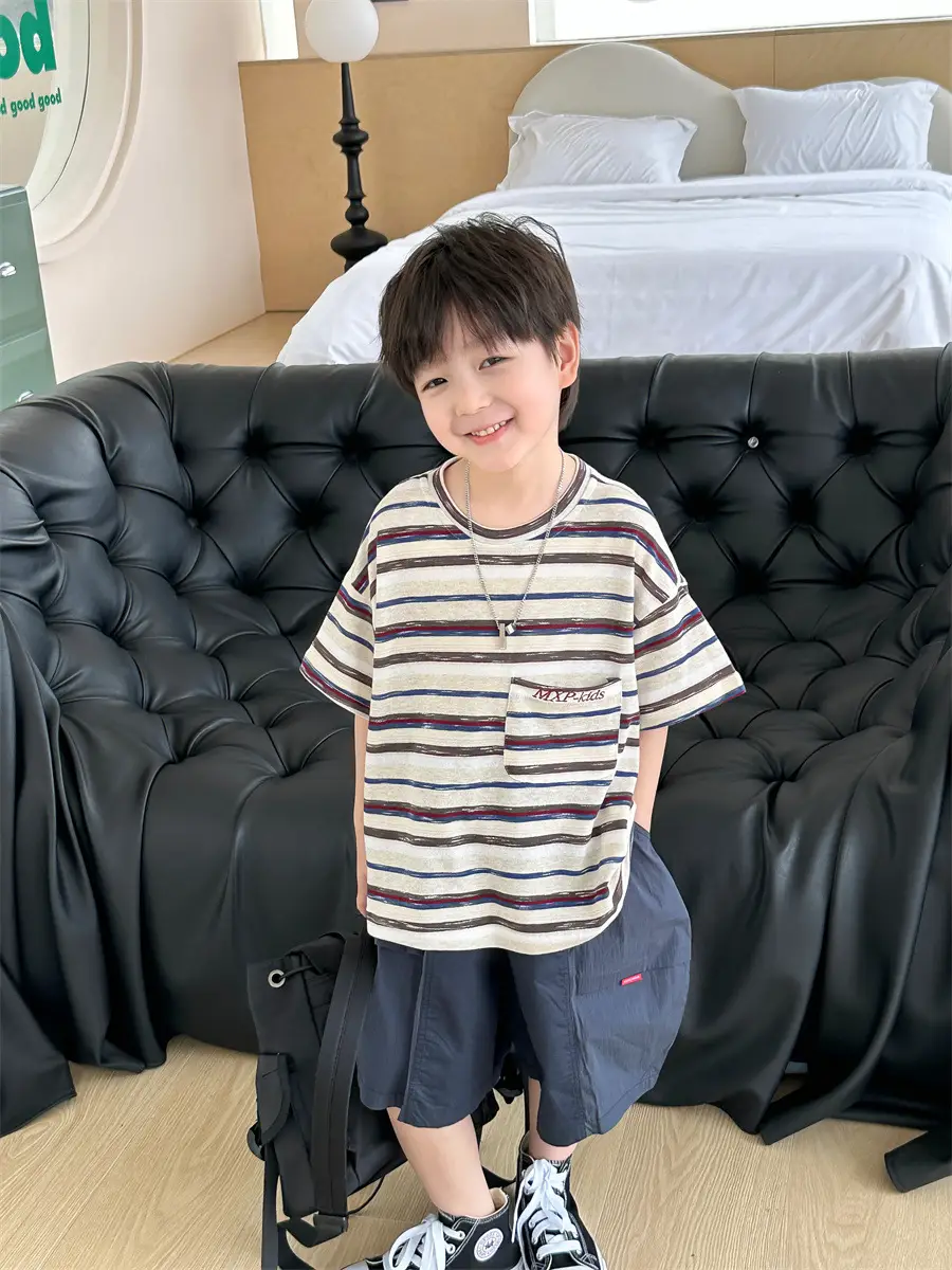 Boys Striped T-Shirt 2025 Kids Casual Shorts Set