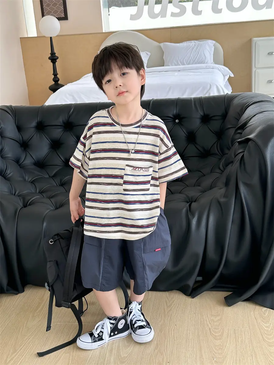Boys Striped T-Shirt 2025 Kids Casual Shorts Set