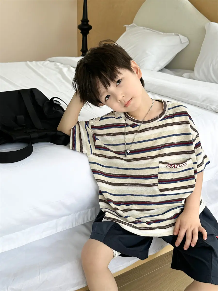 Boys Striped T-Shirt 2025 Kids Casual Shorts Set
