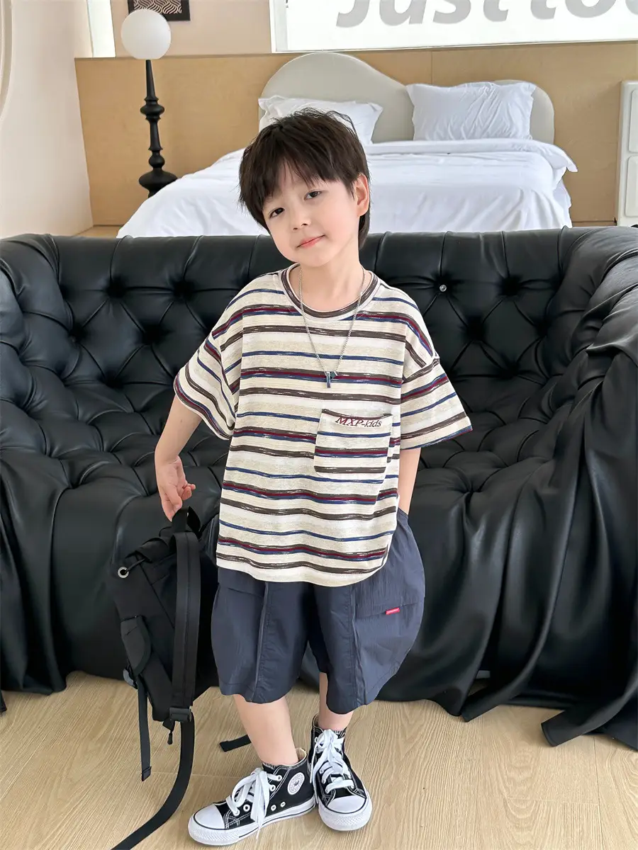 Boys Striped T-Shirt 2025 Kids Casual Shorts Set — feature 7