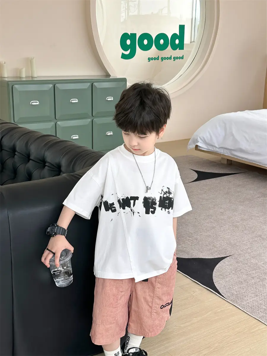 Kids Printed T-Shirt Boys Grey Short Sleeve Korean Style - Image 4