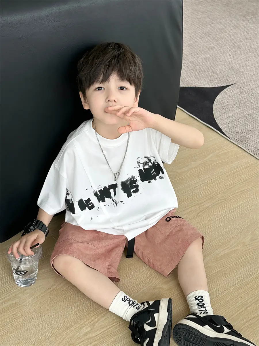 Kids Printed T-Shirt Boys Grey Short Sleeve Korean Style - Image 6