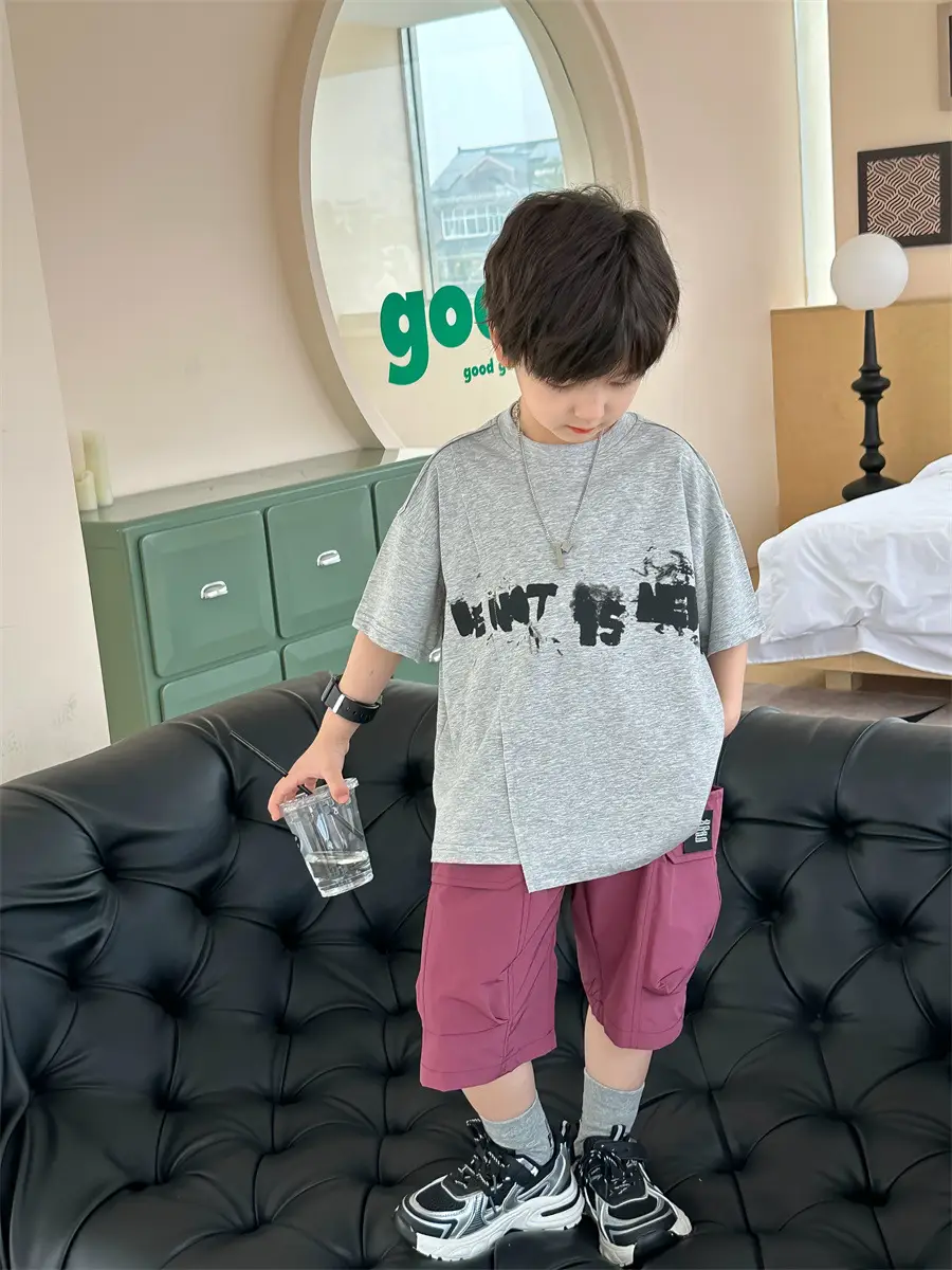 Kids Printed T-Shirt Boys Grey Short Sleeve Korean Style — feature 14