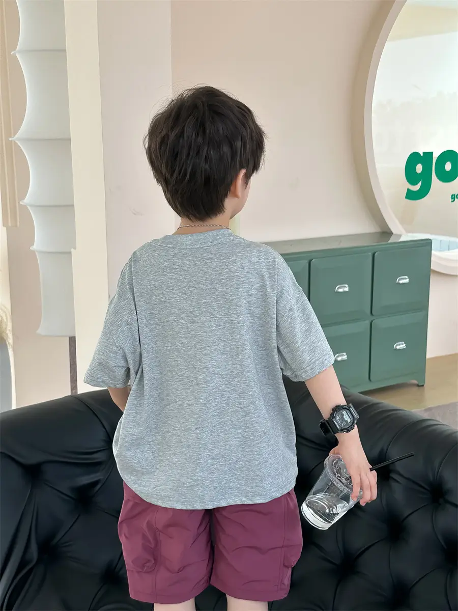 Kids Printed T-Shirt Boys Grey Short Sleeve Korean Style — feature 15