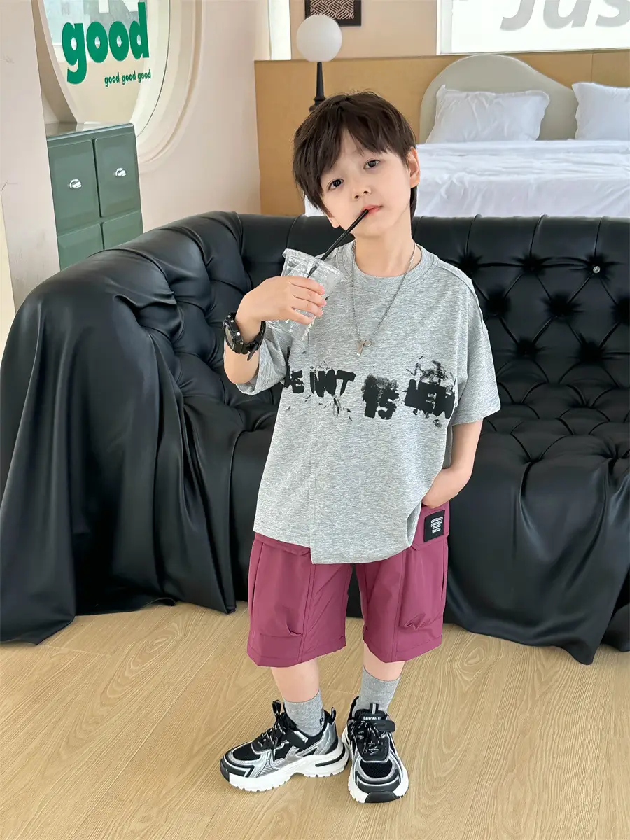 Kids Printed T-Shirt Boys Grey Short Sleeve Korean Style — feature 19