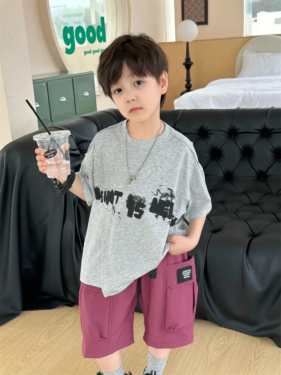 Kids Printed T-Shirt Boys Grey Short Sleeve Korean Style — feature 20
