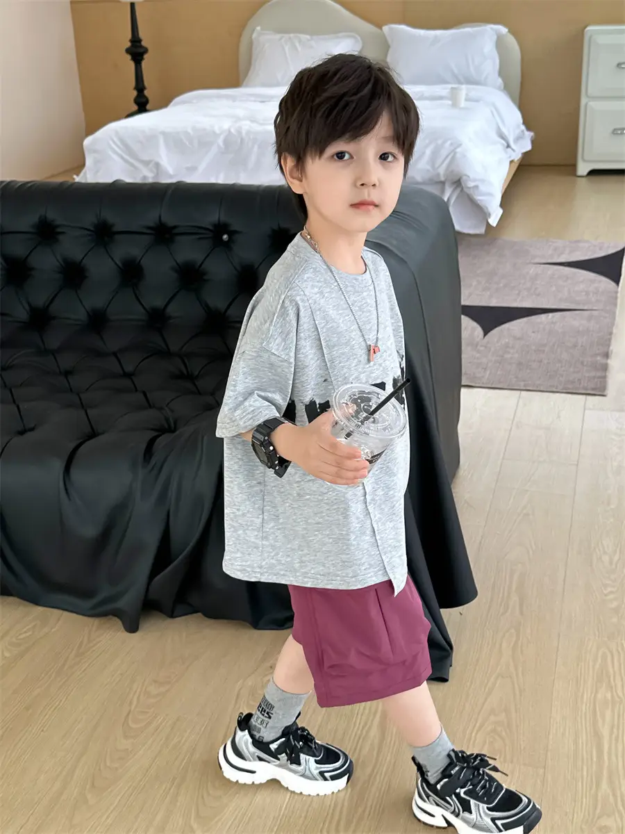 Kids Printed T-Shirt Boys Grey Short Sleeve Korean Style — feature 21