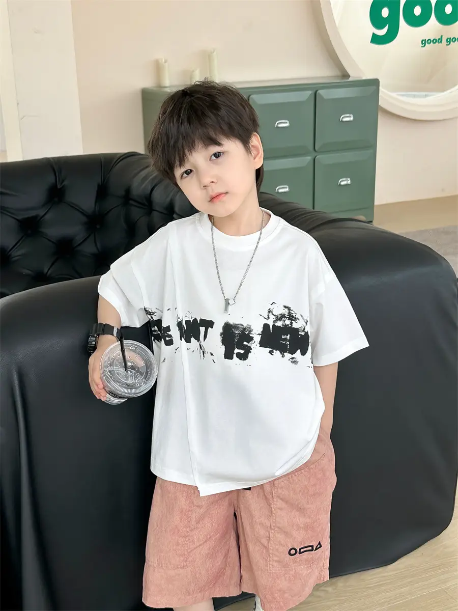 Kids Printed T-Shirt Boys Grey Short Sleeve Korean Style — feature 22