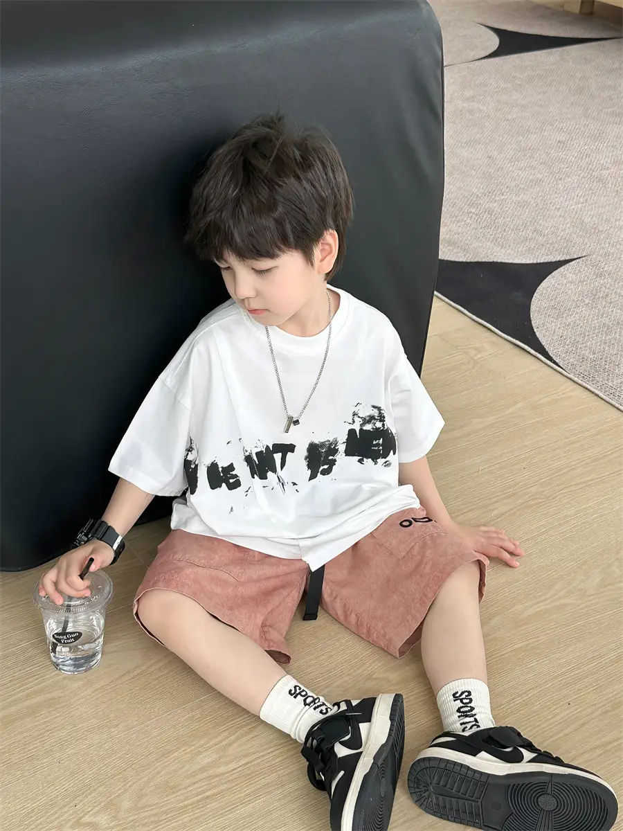 Kids Printed T-Shirt Boys Grey Short Sleeve Korean Style — feature 24