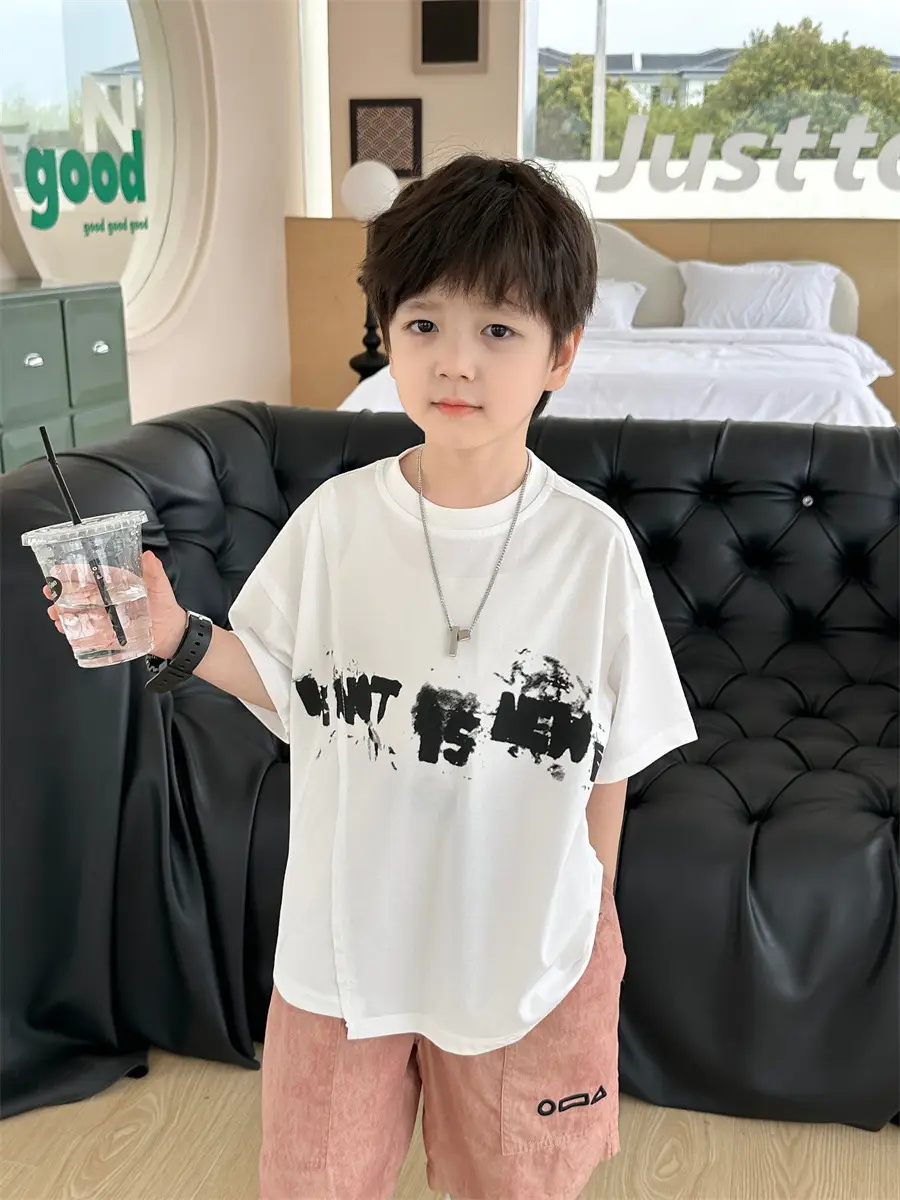 Kids Printed T-Shirt Boys Grey Short Sleeve Korean Style — feature 25