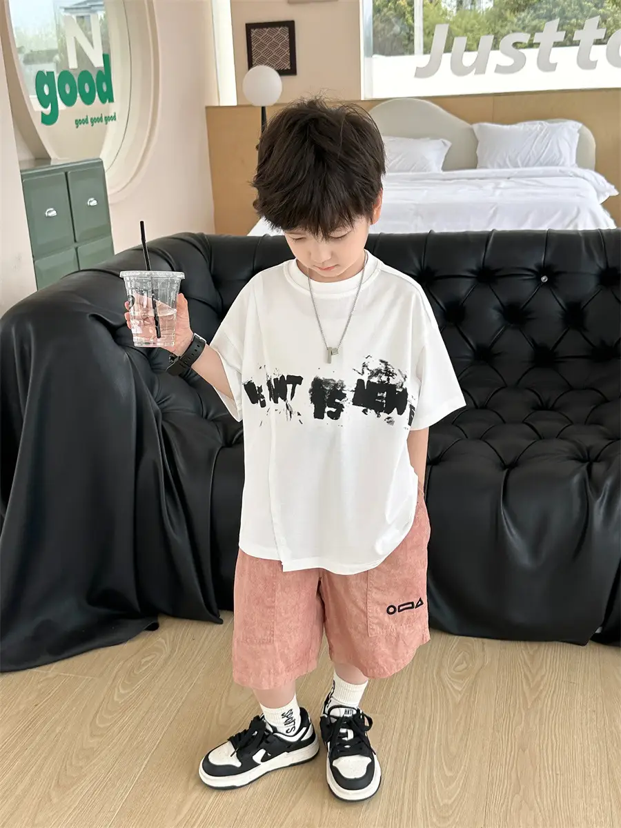 Kids Printed T-Shirt Boys Grey Short Sleeve Korean Style — feature 26