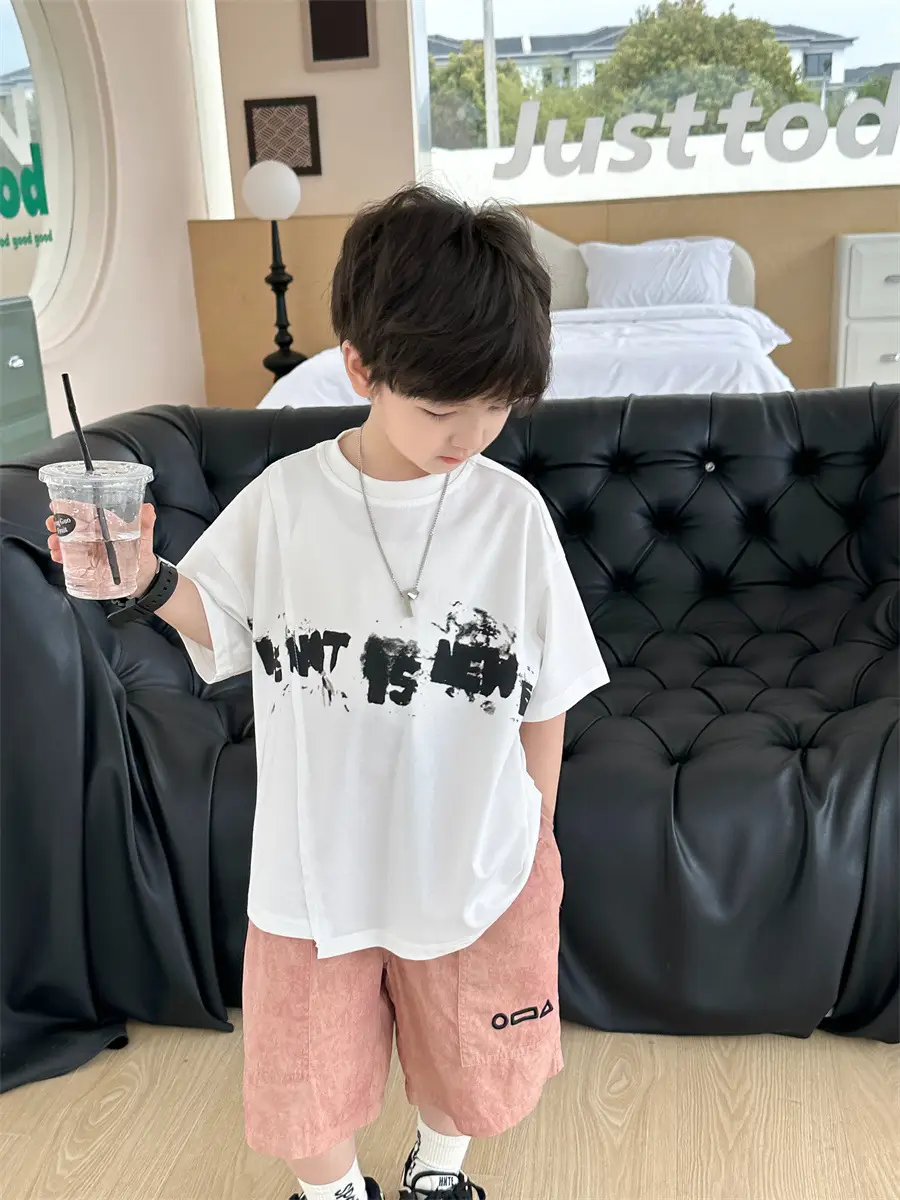Kids Printed T-Shirt Boys Grey Short Sleeve Korean Style — feature 27