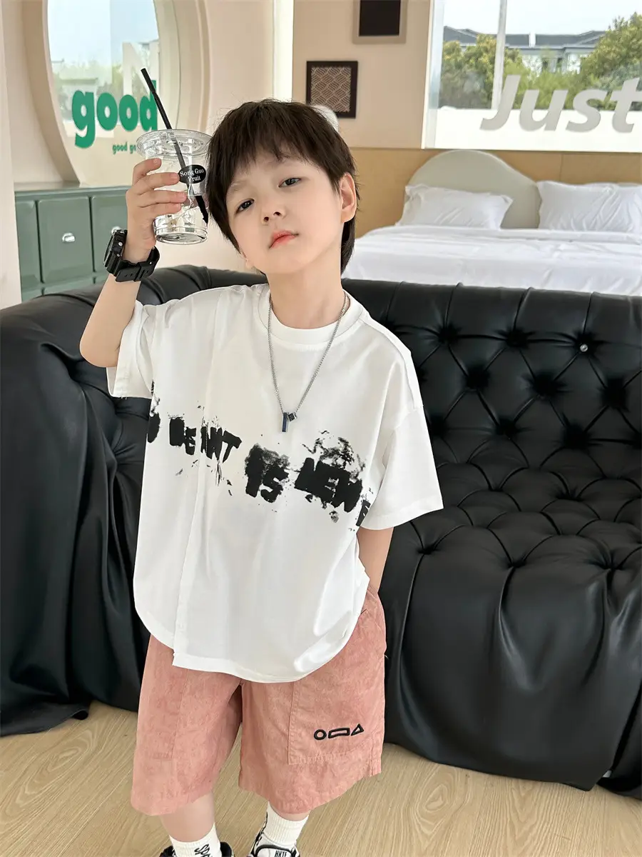 Kids Printed T-Shirt Boys Grey Short Sleeve Korean Style — feature 28