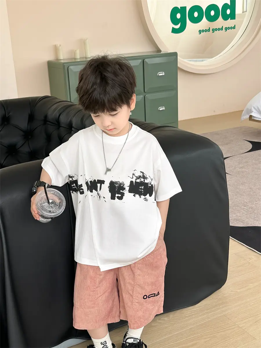 Kids Printed T-Shirt Boys Grey Short Sleeve Korean Style — feature 30