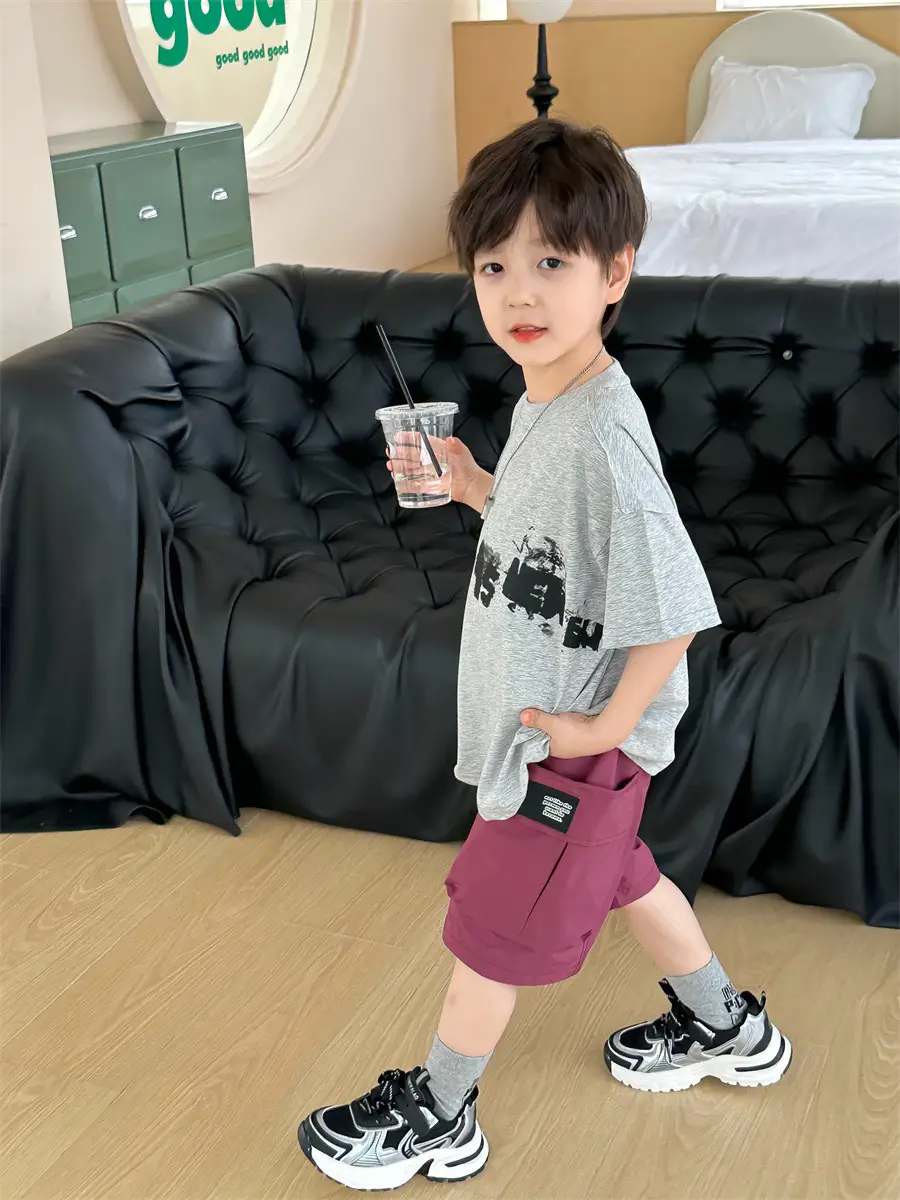 Kids Printed T-Shirt Boys Grey Short Sleeve Korean Style — feature 8