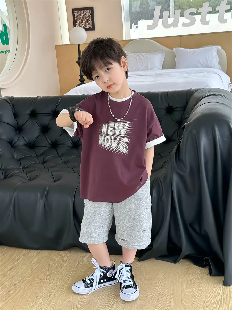 Kids New Wave Print Short Sleeve T-Shirt Brown Grey - Image 4