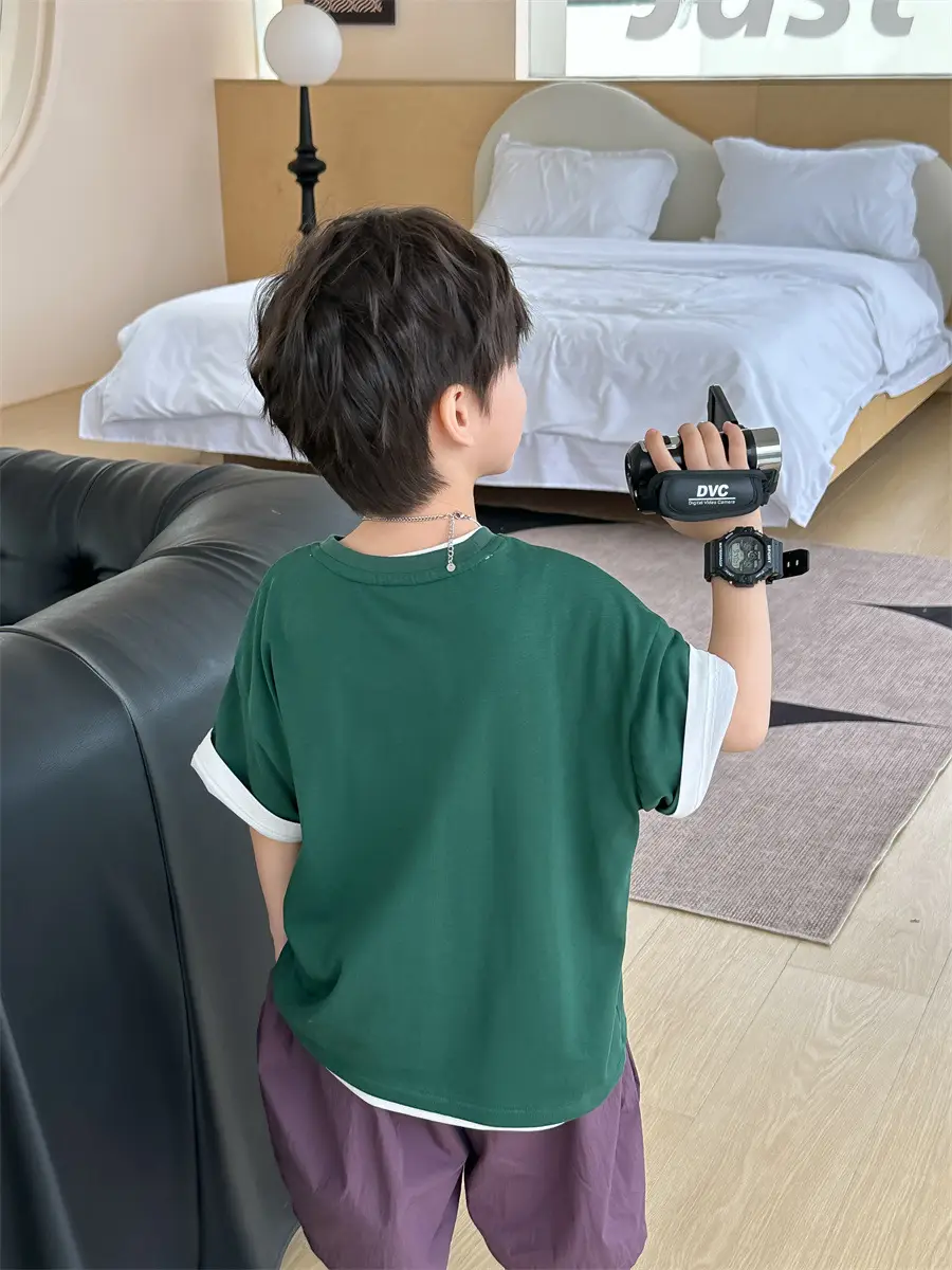Kids New Wave Print Short Sleeve T-Shirt Brown Grey - Image 6