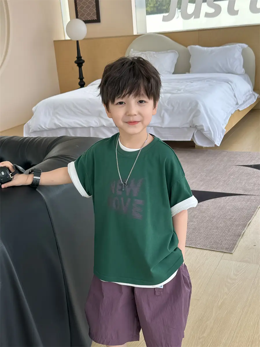 Kids New Wave Print Short Sleeve T-Shirt Brown Grey - Image 7