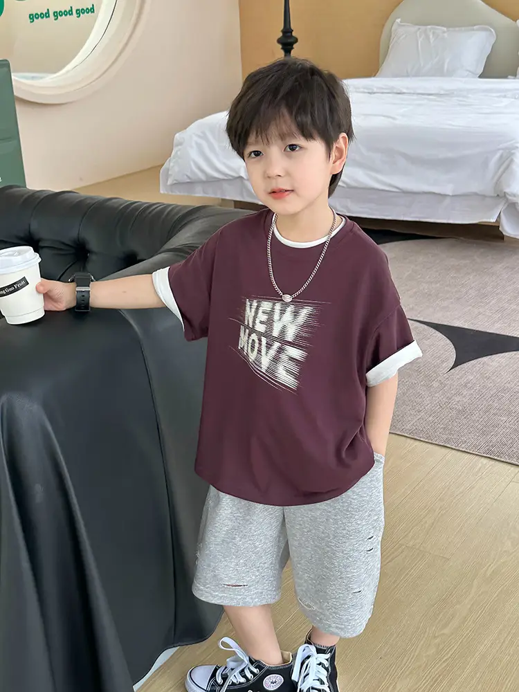 Kids New Wave Print Short Sleeve T-Shirt Brown Grey — feature 12