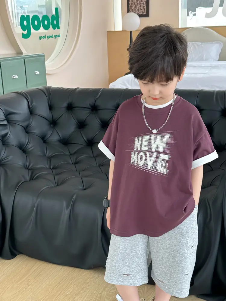 Kids New Wave Print Short Sleeve T-Shirt Brown Grey — feature 14