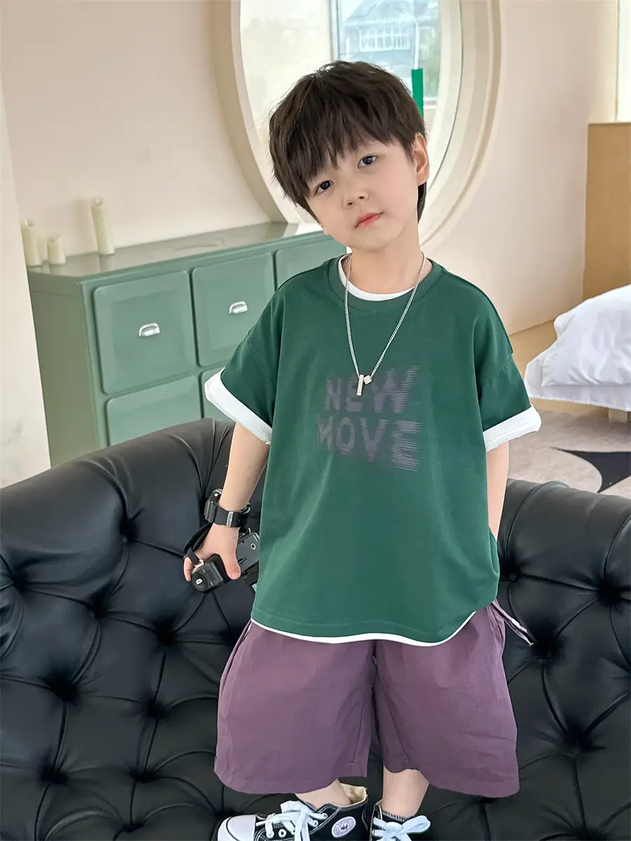Kids New Wave Print Short Sleeve T-Shirt Brown Grey — feature 15