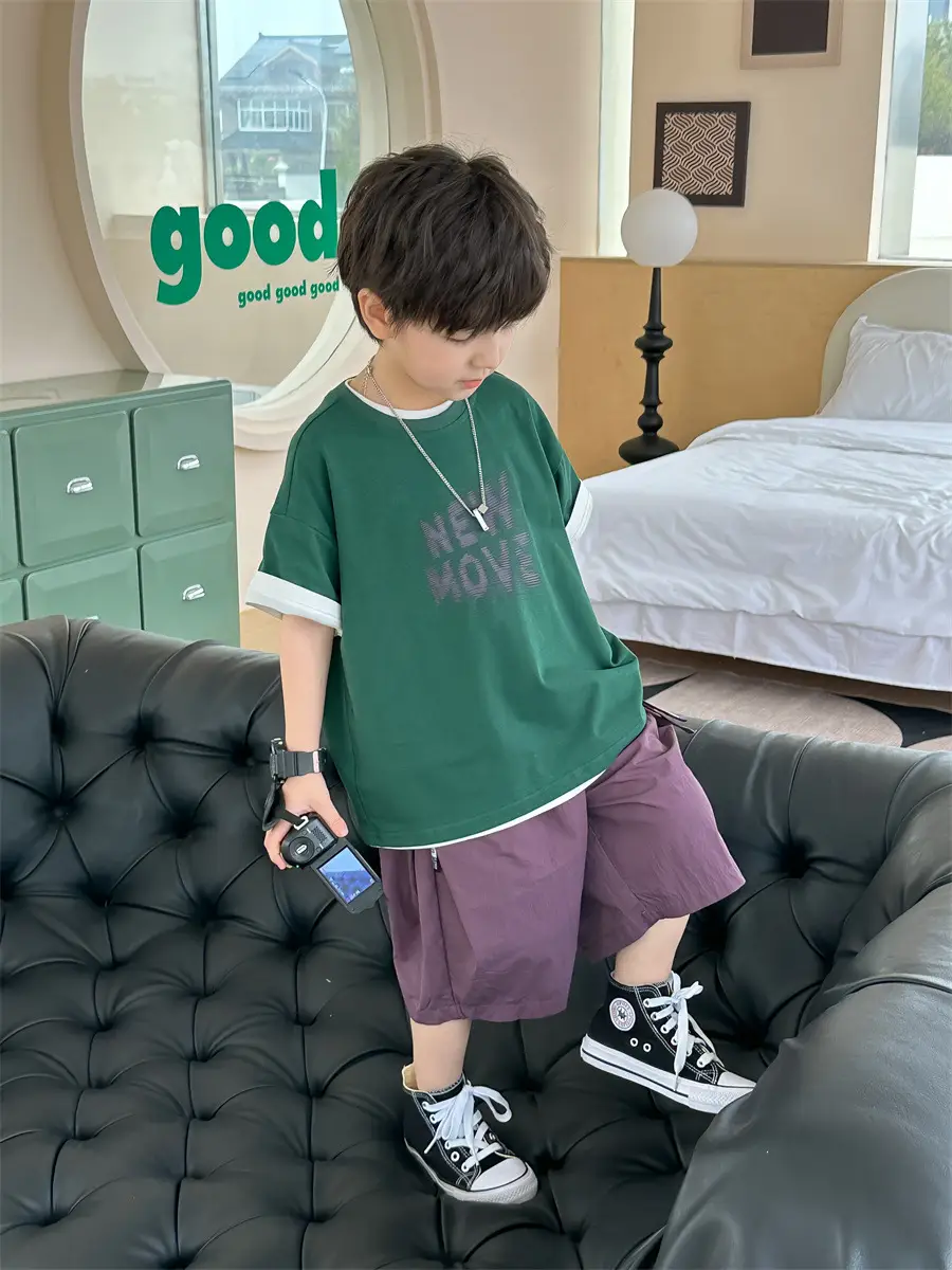 Kids New Wave Print Short Sleeve T-Shirt Brown Grey — feature 17