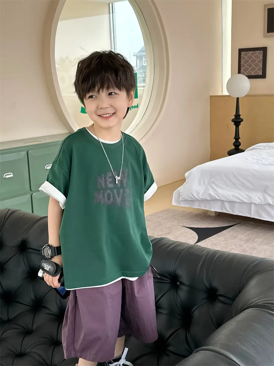 Kids New Wave Print Short Sleeve T-Shirt Brown Grey — feature 18