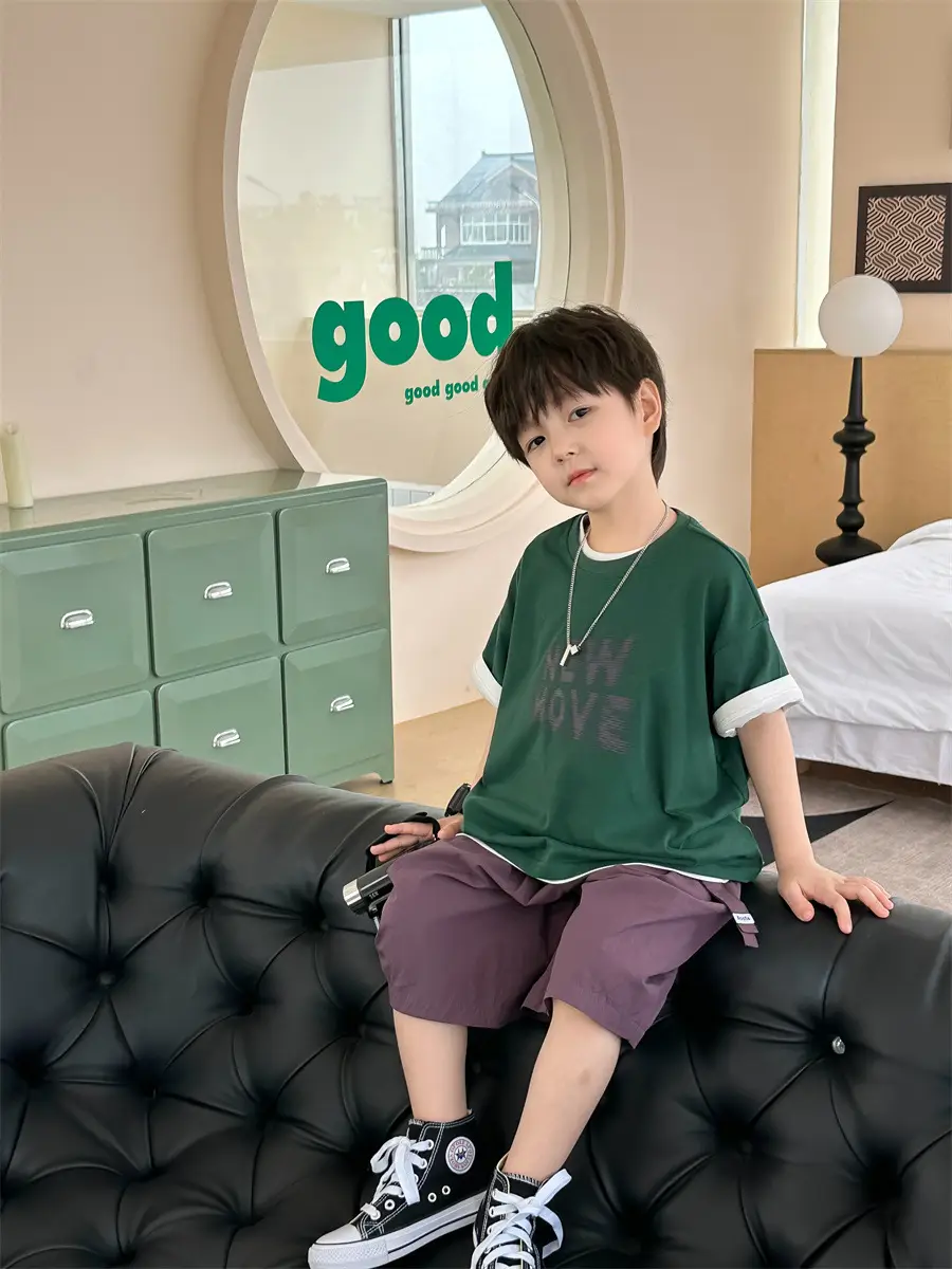 Kids New Wave Print Short Sleeve T-Shirt Brown Grey — feature 19