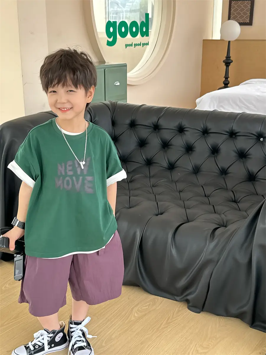 Kids New Wave Print Short Sleeve T-Shirt Brown Grey — feature 20