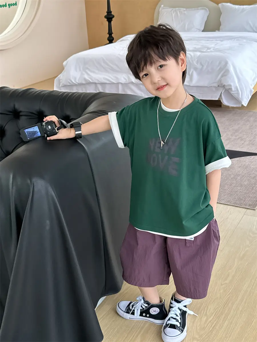 Kids New Wave Print Short Sleeve T-Shirt Brown Grey — feature 22