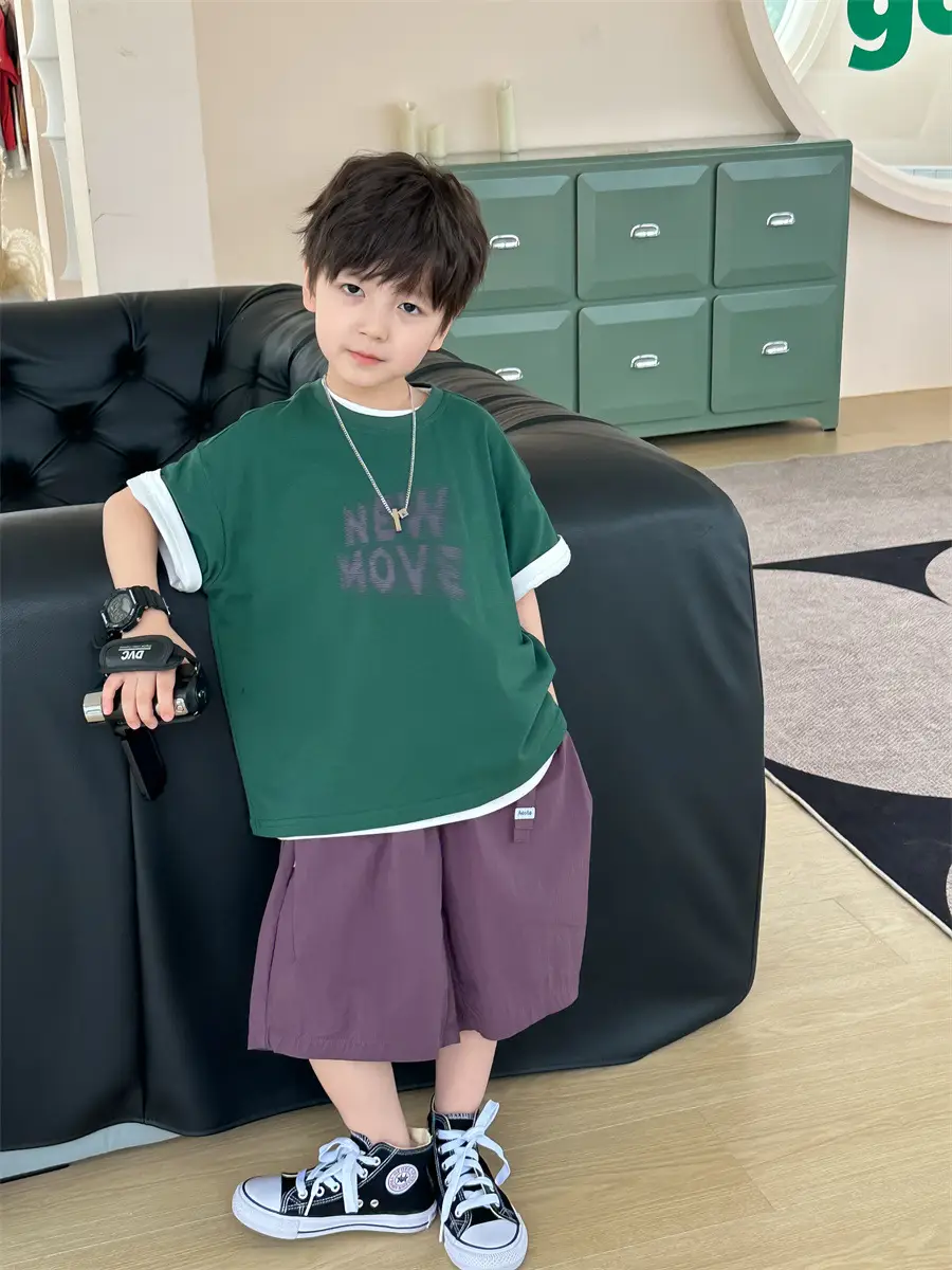 Kids New Wave Print Short Sleeve T-Shirt Brown Grey — feature 3